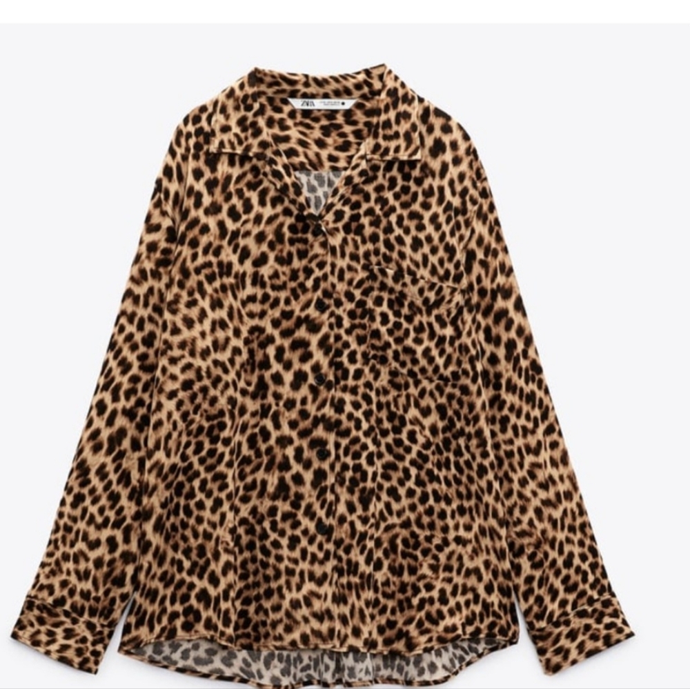 Zara Leopard Print Button Down Blouse - image 1